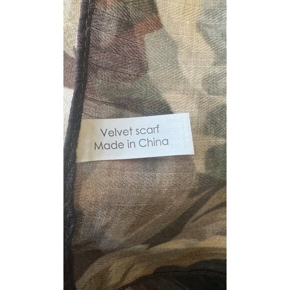 2/$30 Retro Commute Leaves Daisy Floral Olive Coffee Cream Polyester Silk Scarf - Picture 7 of 8